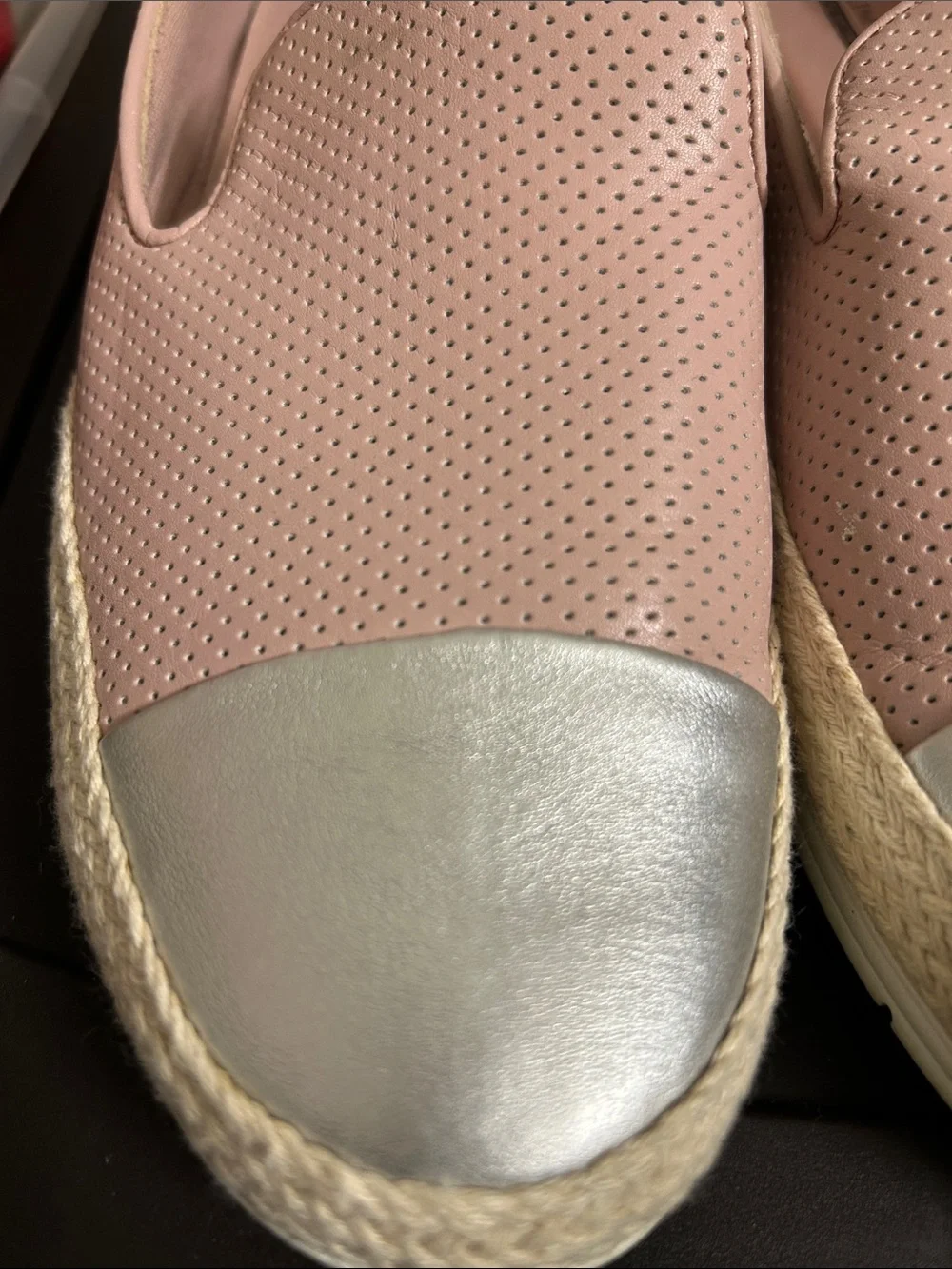 Kim Rogers Blush Pink Slip-On Espadrilles with Silver Toe